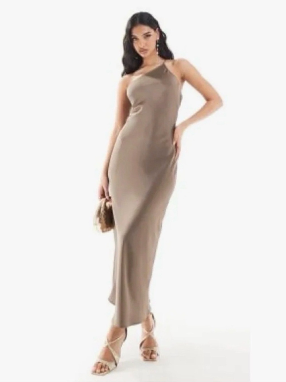 Peppermayo (Aria Cove) One-Shoulder Maxi Dress in Taupe